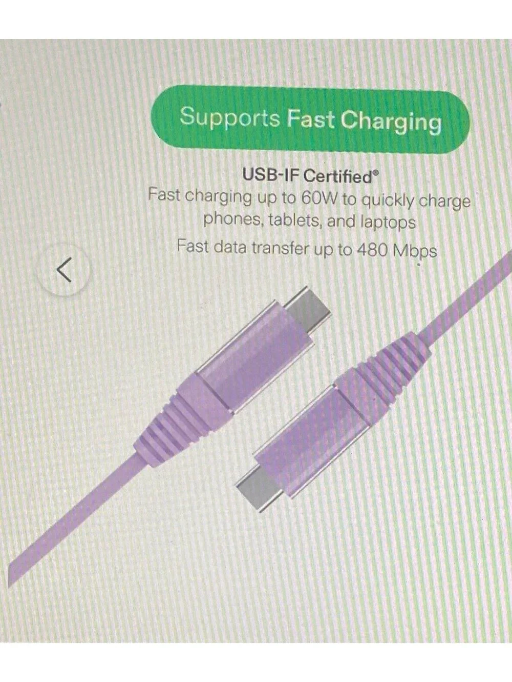 Onn 6ft USBC-C to USBC-C Charging Cable Light Purple
